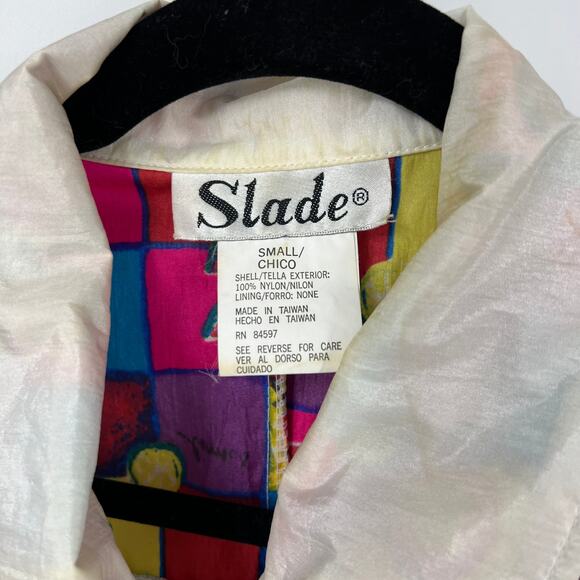 Vtg Slades Windbreaker Shorts Jacket Outfit Neon & White 100% Nylon Women Small - Picture 6 of 9